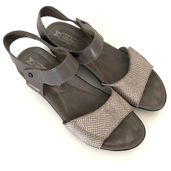 MEPHISTO Pattie Sandal Embossed Leather Ankle Strap Open Toe Gray Taupe 8 38 - Picture 2 of 10